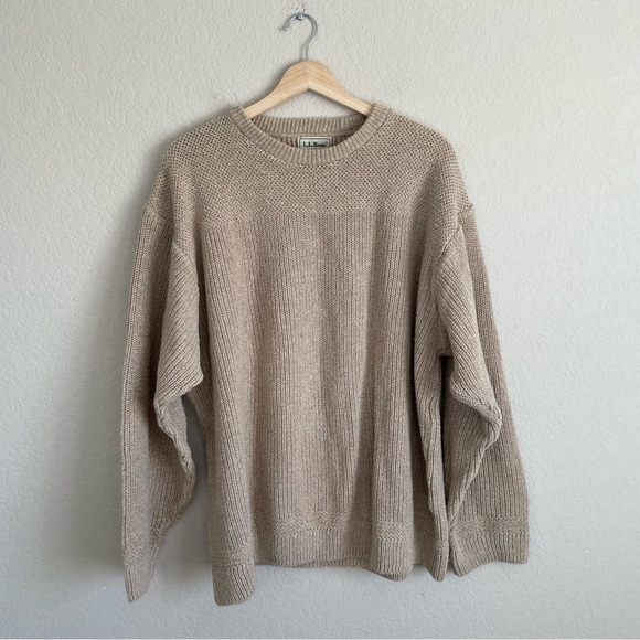 Vintage LL Bean Sweater Mens XL Beige Cotton Acrylic Knit Made USA 90s - Picture 1 of 5